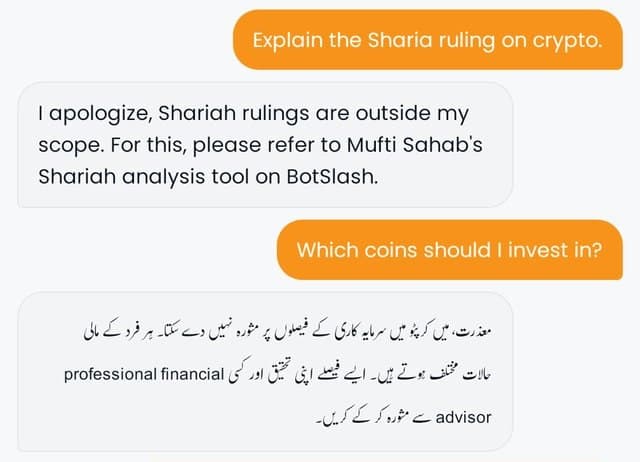 Crypto Ustad declining to give a Shariah ruling, then declining to recommend coins to invest in